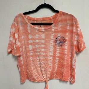Salt Life cropped tye dye shirt. Sherbert orange color, Size Large, tie front